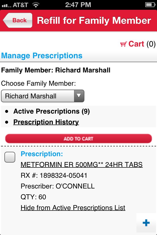 Walgreen's Prescription App Family Member Refill