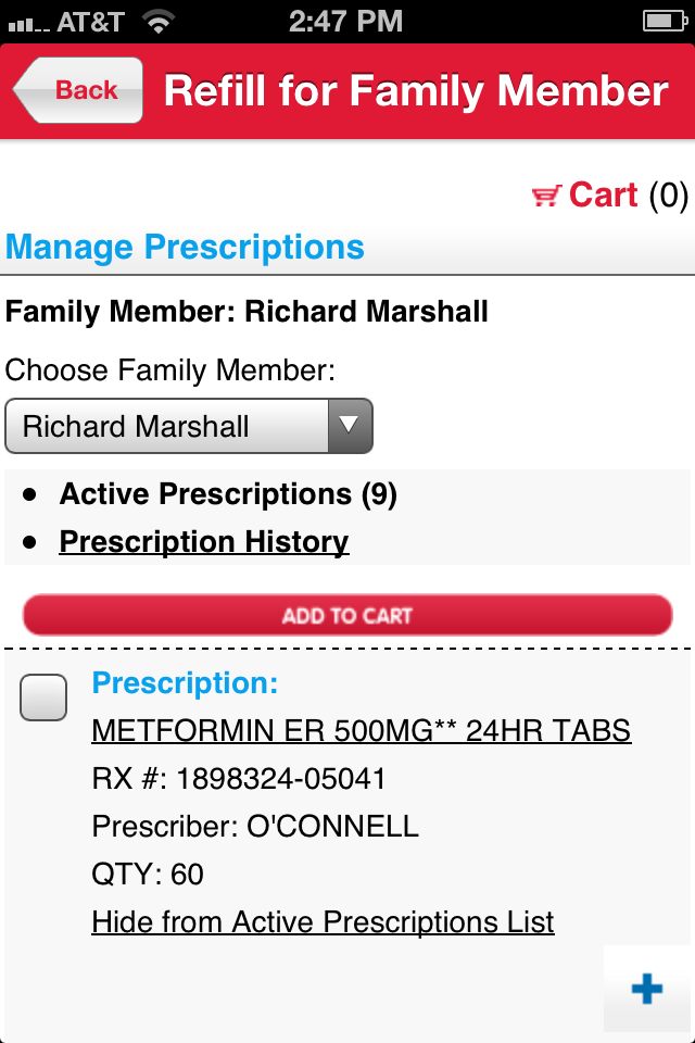 Walgreen's Prescription App Family Member Refill
