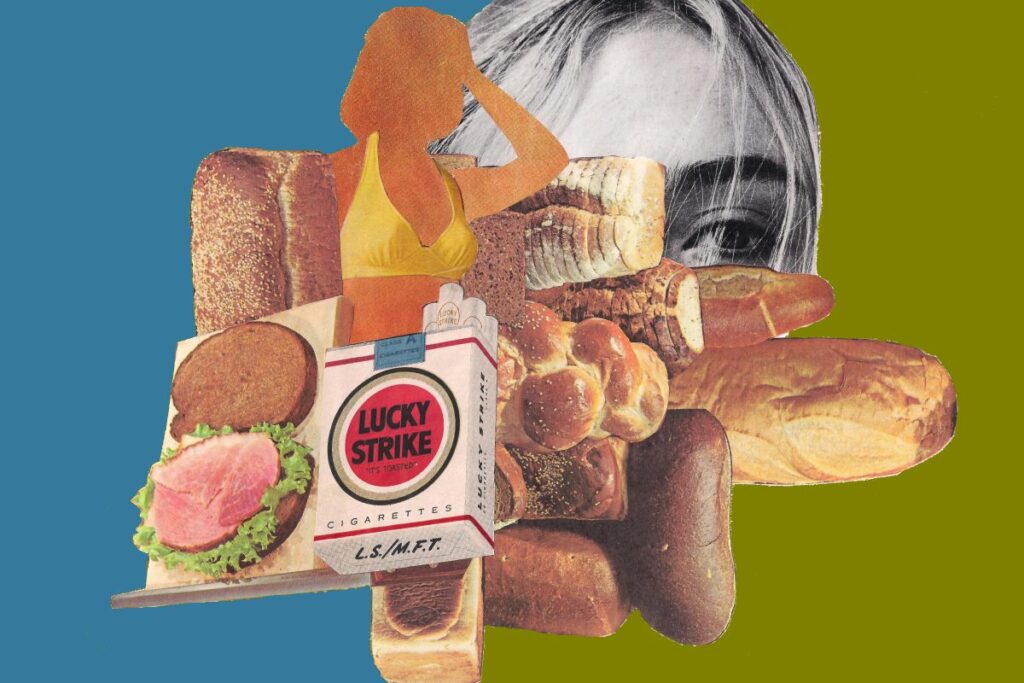 Paper collage illustration for story by Steve Cushman titled My Mother's Bologna Sandwich.
