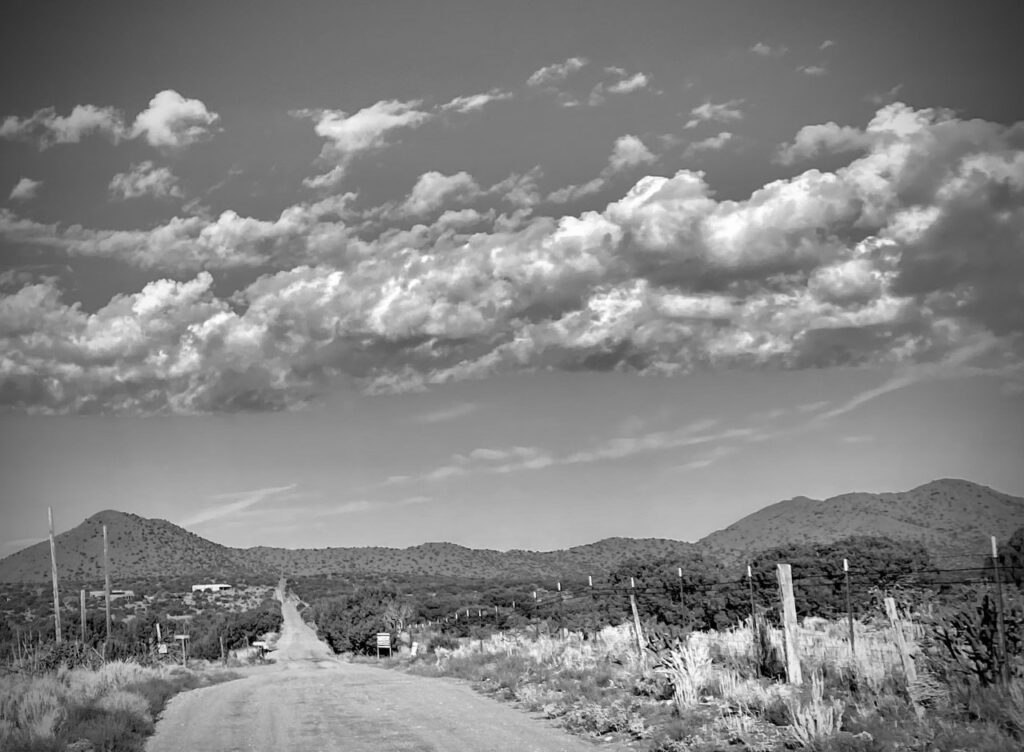 Desert road in black and white